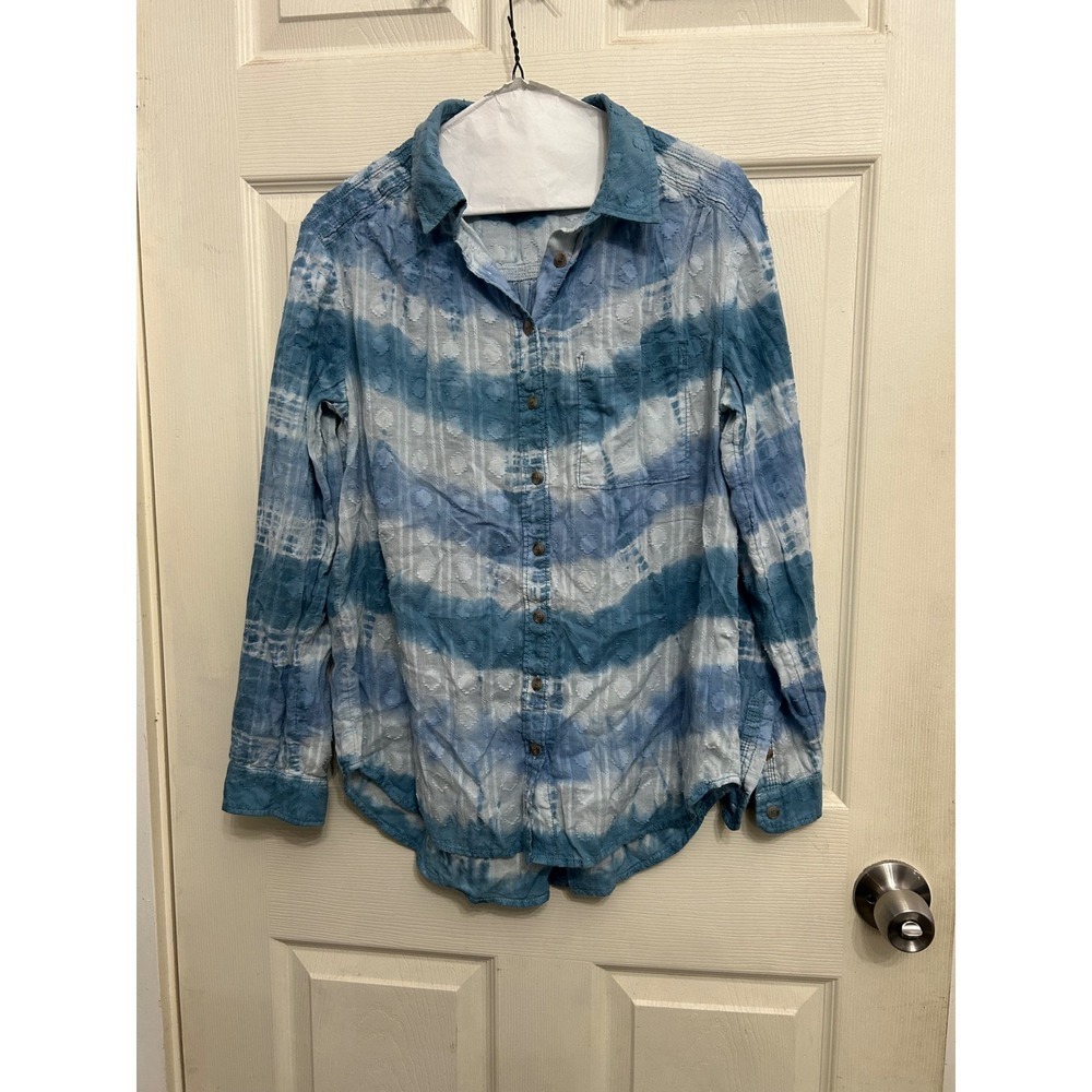 !!NOT FOR SALE!!! Womens Tie Dye Textured Button Down Shirt Blue White Size XS